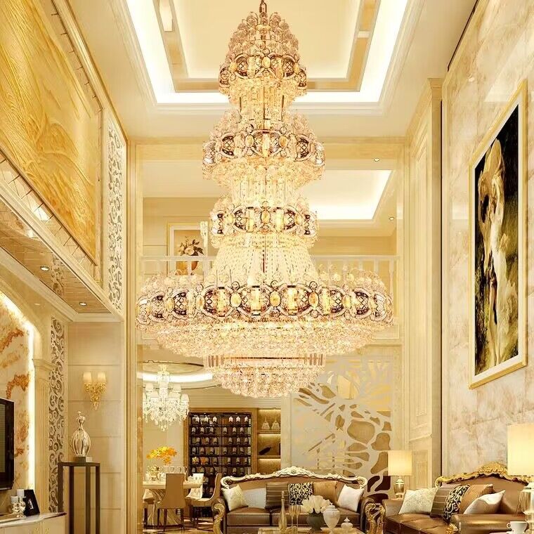 Oversized Luxury Multi-Layers Gold Crystal Chandelier for High-Ceiling Living Room / foyer