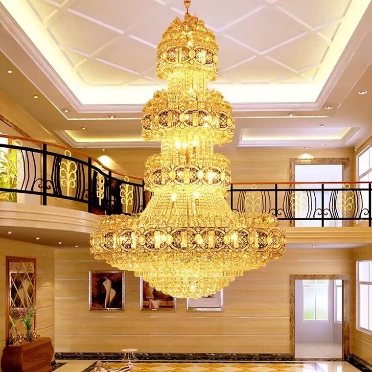 Oversized Luxury Multi-Layers Gold Crystal Chandelier for High-Ceiling Living Room / foyer