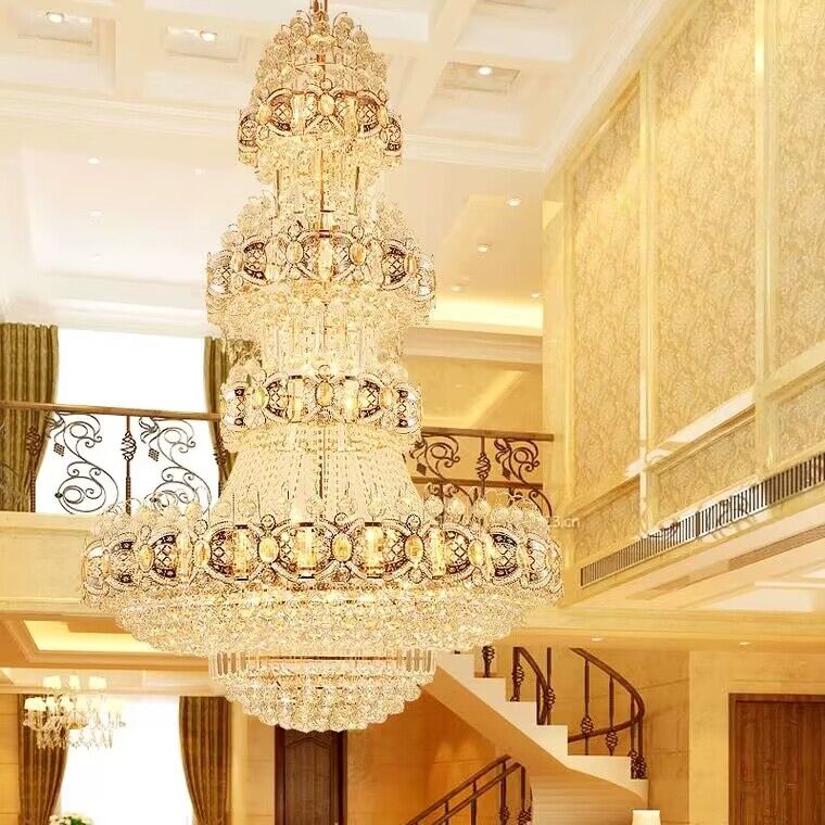 Oversized Luxury Multi-Layers Gold Crystal Chandelier for High-Ceiling Living Room / foyer