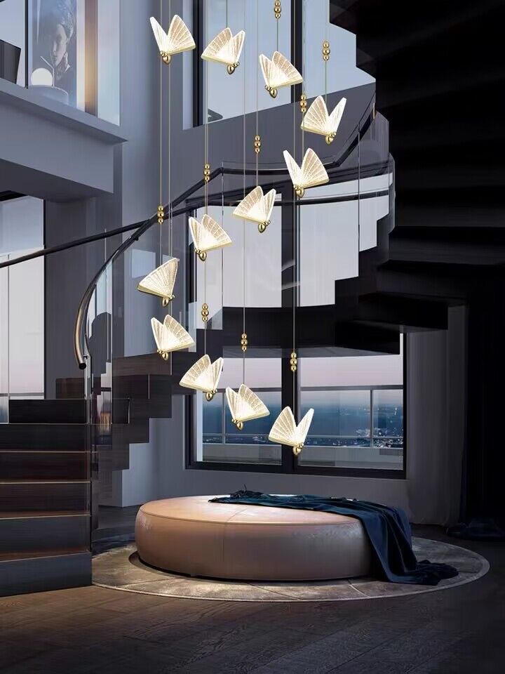 Extra Large Light Luxury Art Butterfly Pendant Chandelier for Bedroom / dining Room / staircase