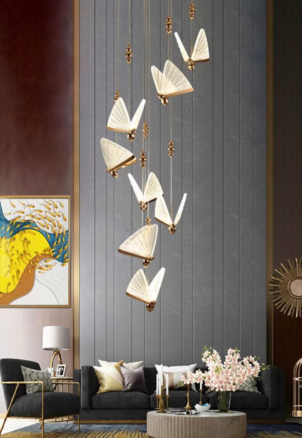 Extra Large Light Luxury Art Butterfly Pendant Chandelier for Bedroom / dining Room / staircase