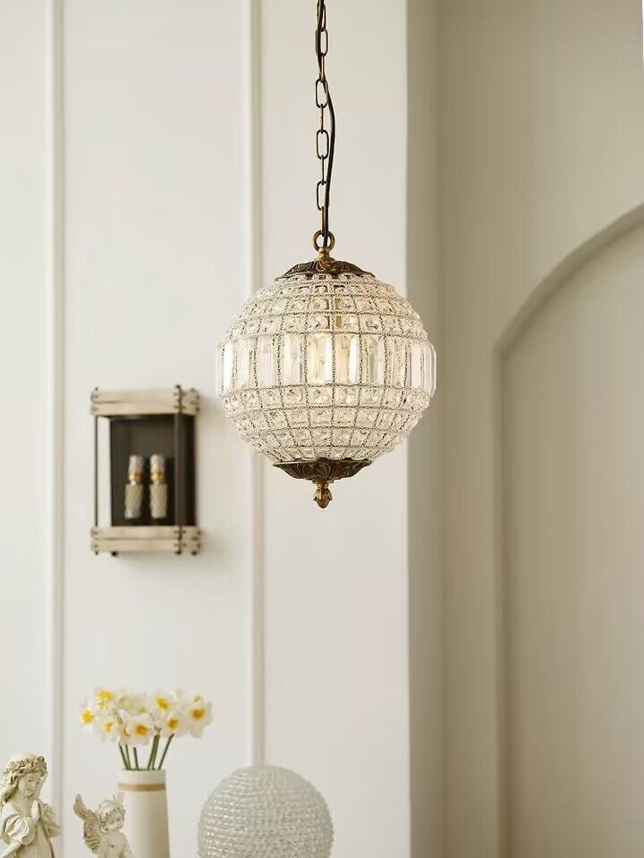 Vintage Sphere Crystal Chandelier with Dark Bronze or French Gold Finish – Designer Metal &