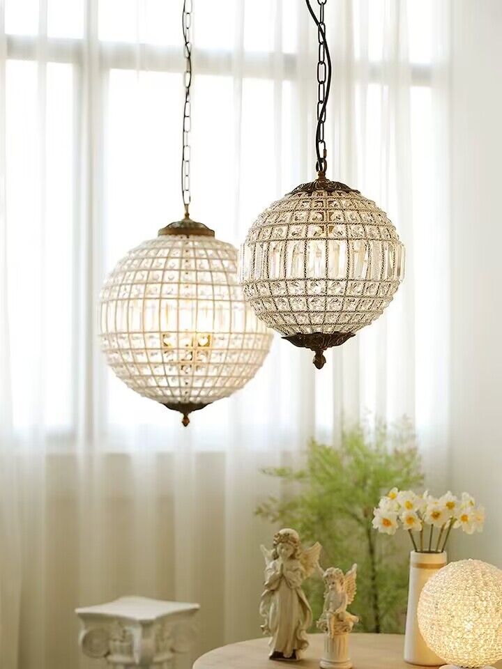 Vintage Sphere Crystal Chandelier with Dark Bronze or French Gold Finish – Designer Metal &