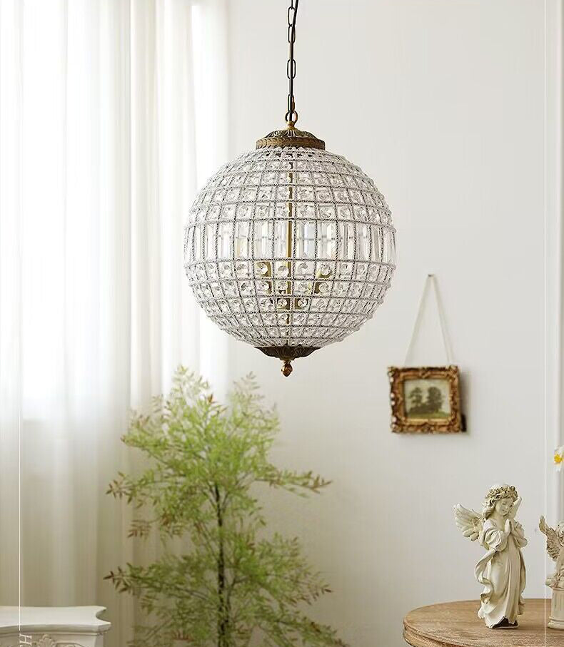 Vintage Sphere Crystal Chandelier with Dark Bronze or French Gold Finish – Designer Metal &