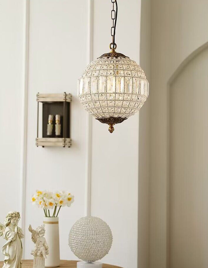Vintage Sphere Crystal Chandelier with Dark Bronze or French Gold Finish – Designer Metal &