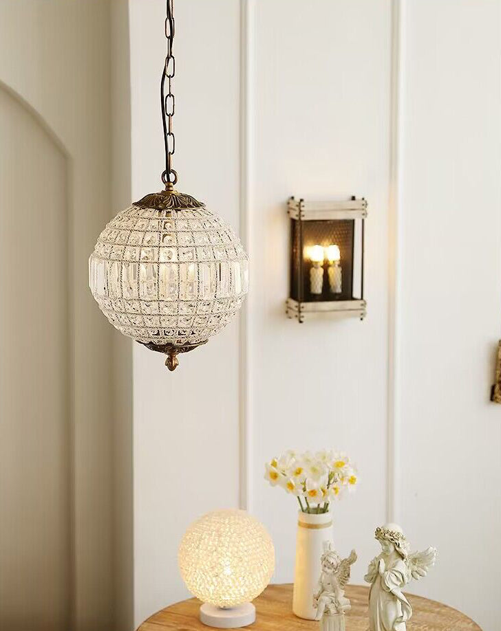 Vintage Sphere Crystal Chandelier with Dark Bronze or French Gold Finish – Designer Metal &