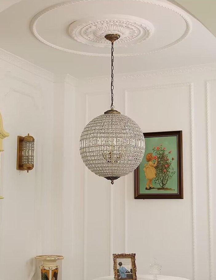 Vintage Sphere Crystal Chandelier with Dark Bronze or French Gold Finish – Designer Metal &