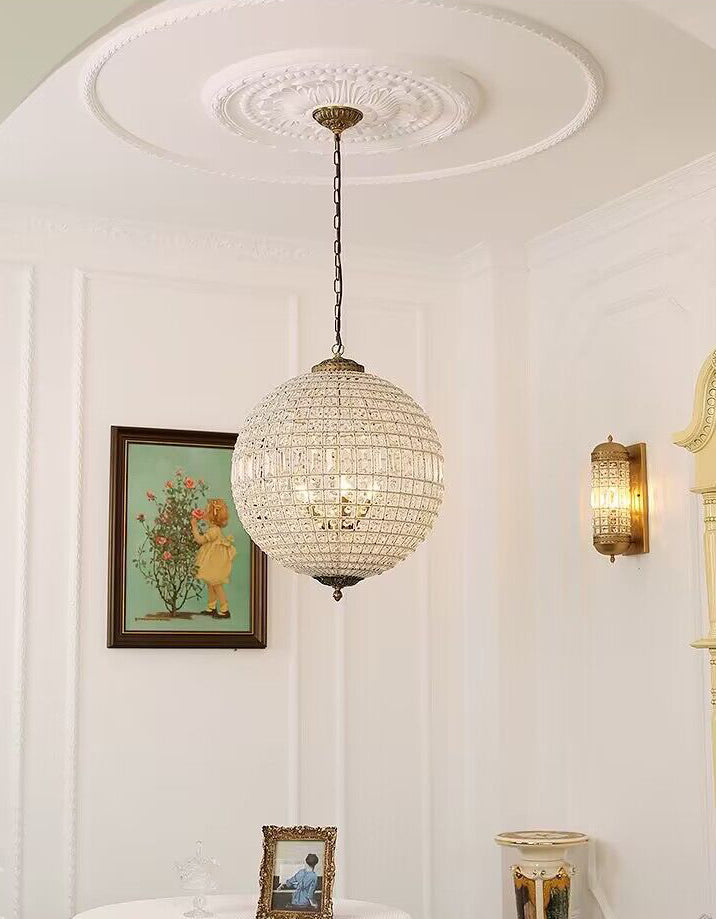 Vintage Sphere Crystal Chandelier with Dark Bronze or French Gold Finish – Designer Metal &