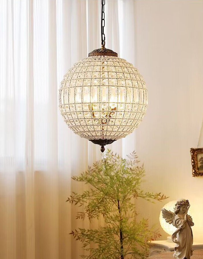 Vintage Sphere Crystal Chandelier with Dark Bronze or French Gold Finish – Designer Metal &