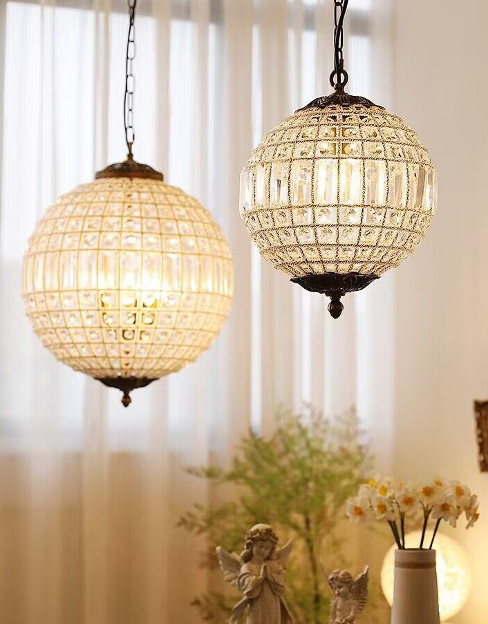 Vintage Sphere Crystal Chandelier with Dark Bronze or French Gold Finish – Designer Metal &