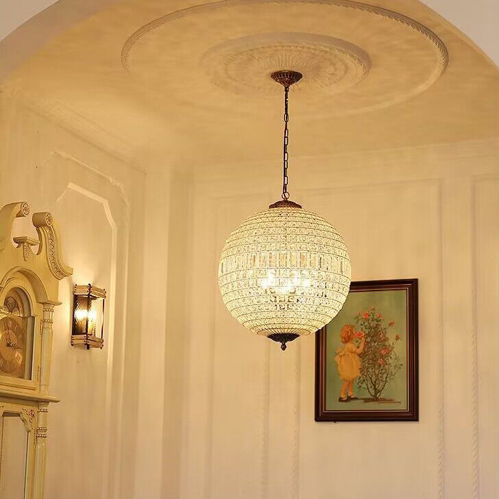 Vintage Sphere Crystal Chandelier with Dark Bronze or French Gold Finish – Designer Metal &