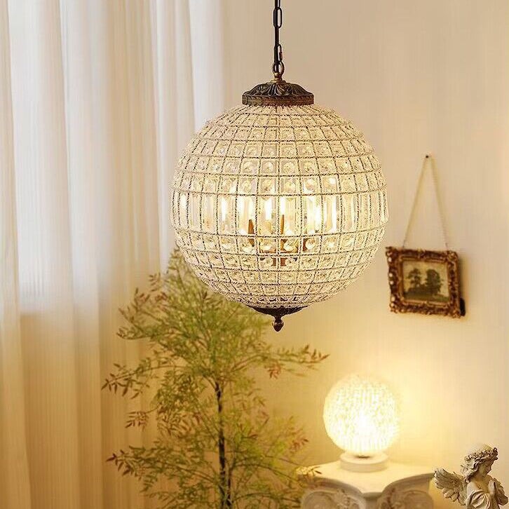 Vintage Sphere Crystal Chandelier with Dark Bronze or French Gold Finish – Designer Metal &