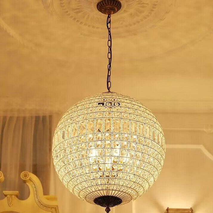 Vintage Sphere Crystal Chandelier with Dark Bronze or French Gold Finish – Designer Metal &