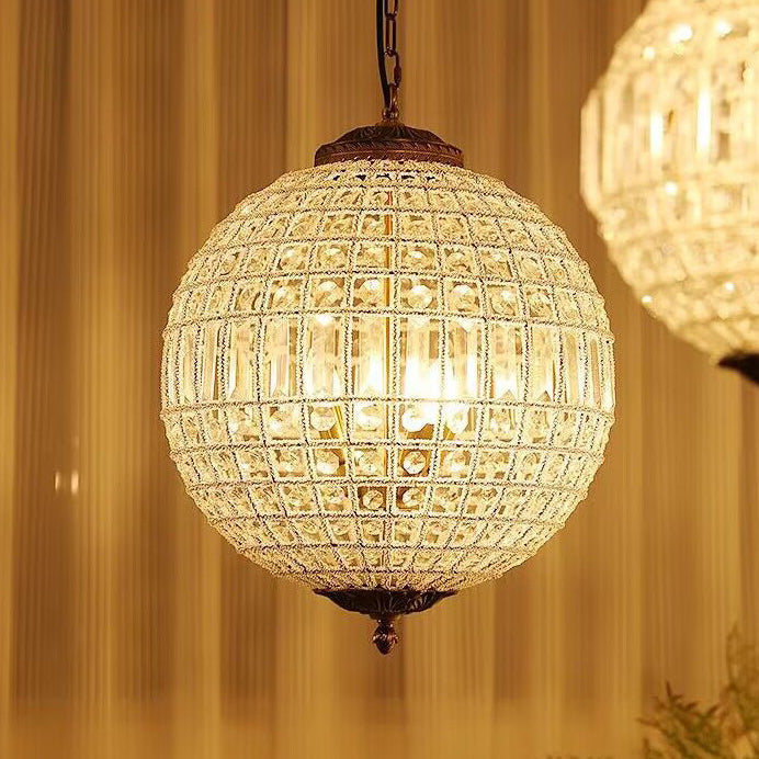 Vintage Sphere Crystal Chandelier with Dark Bronze or French Gold Finish – Designer Metal &