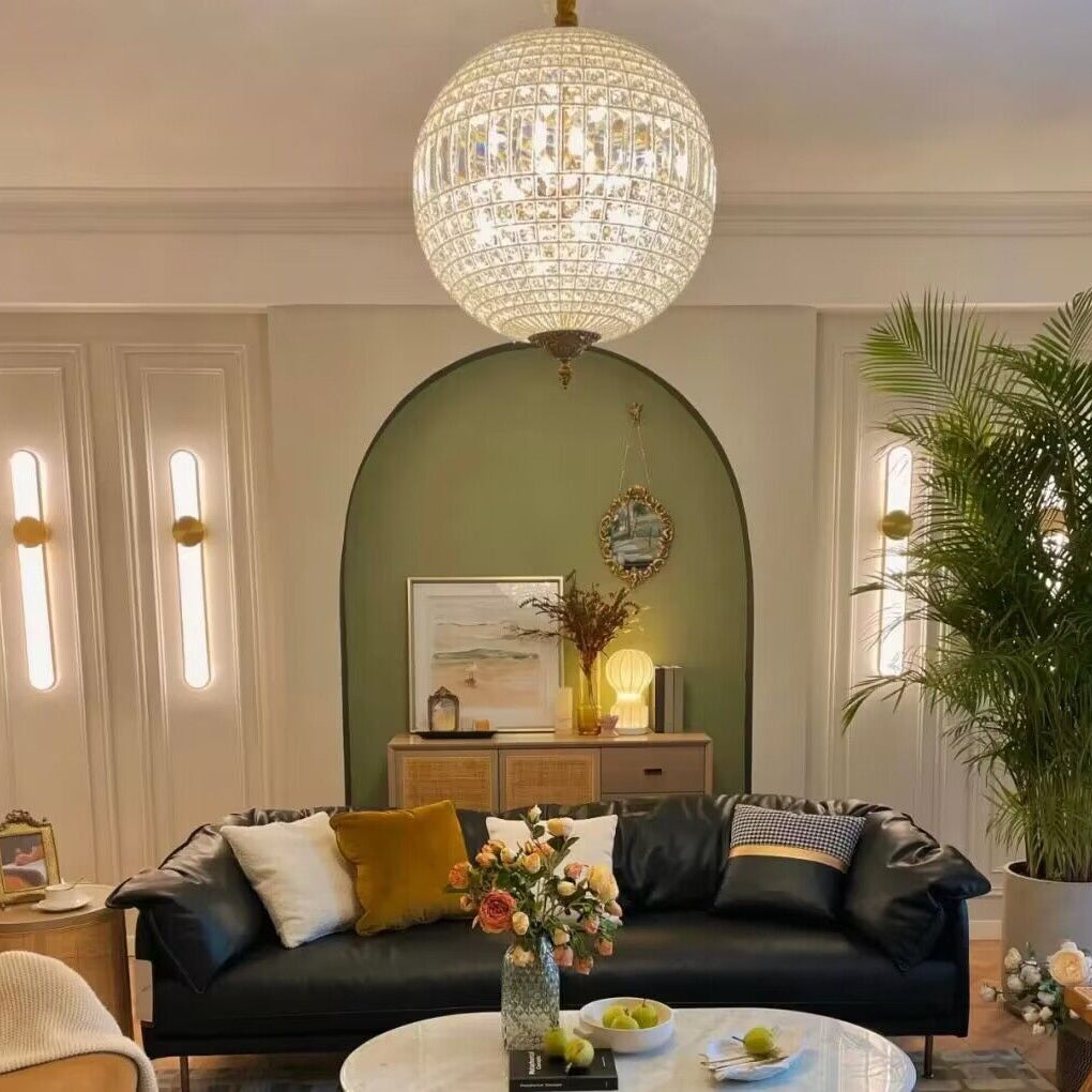 Vintage Sphere Crystal Chandelier with Dark Bronze or French Gold Finish – Designer Metal &