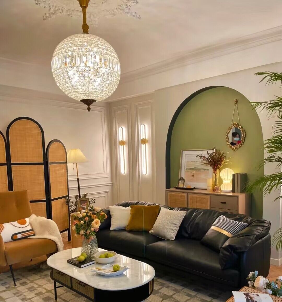 Vintage Sphere Crystal Chandelier with Dark Bronze or French Gold Finish – Designer Metal &