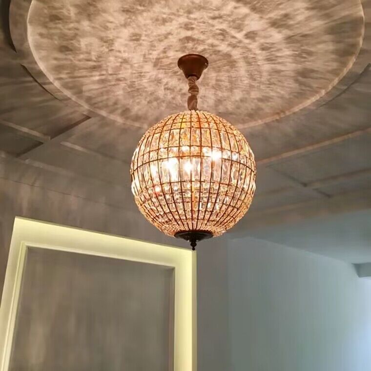 Vintage Sphere Crystal Chandelier with Dark Bronze or French Gold Finish – Designer Metal &