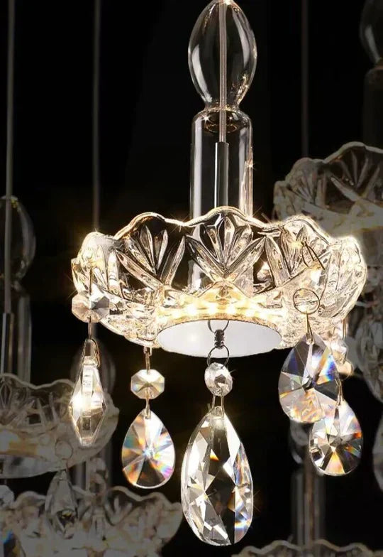 French Romantic Crystal and Glass Candle Chandelier Pendant Light with Metal Finish for Living Room Dining