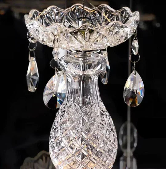 French Romantic Crystal and Glass Candle Chandelier Pendant Light with Metal Finish for Living Room Dining