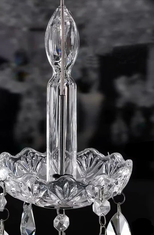 French Romantic Crystal and Glass Candle Chandelier Pendant Light with Metal Finish for Living Room Dining