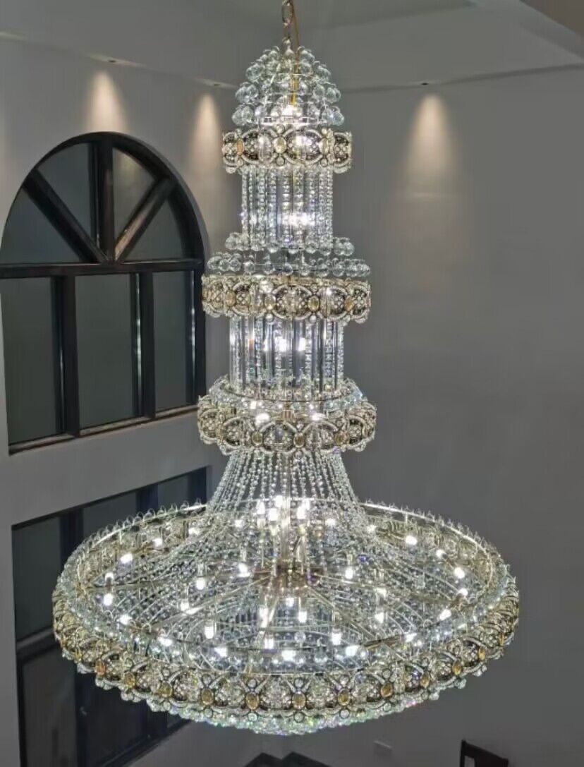 Oversized Luxury Multi-Layers Gold Crystal Chandelier for High-Ceiling Living Room / foyer