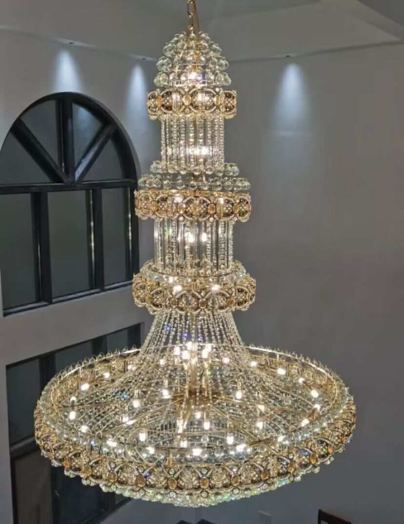Oversized Luxury Multi-Layers Gold Crystal Chandelier for High-Ceiling Living Room / foyer