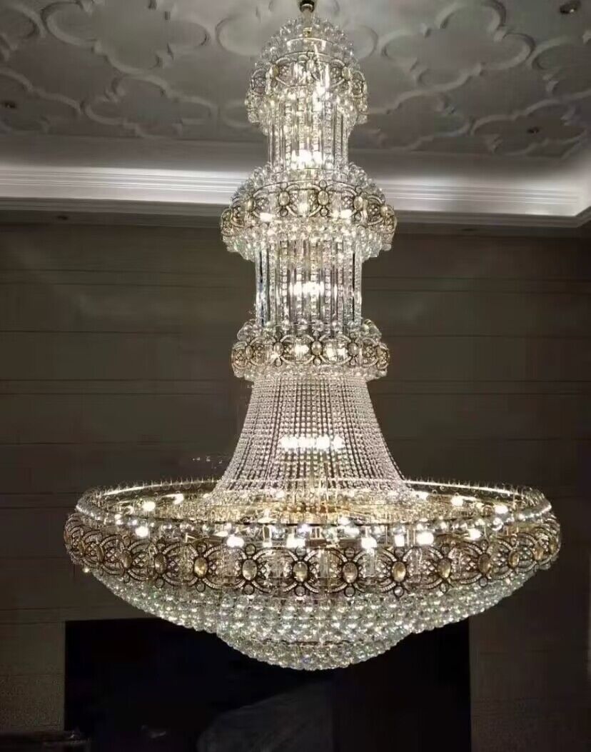 Oversized Luxury Multi-Layers Gold Crystal Chandelier for High-Ceiling Living Room / foyer