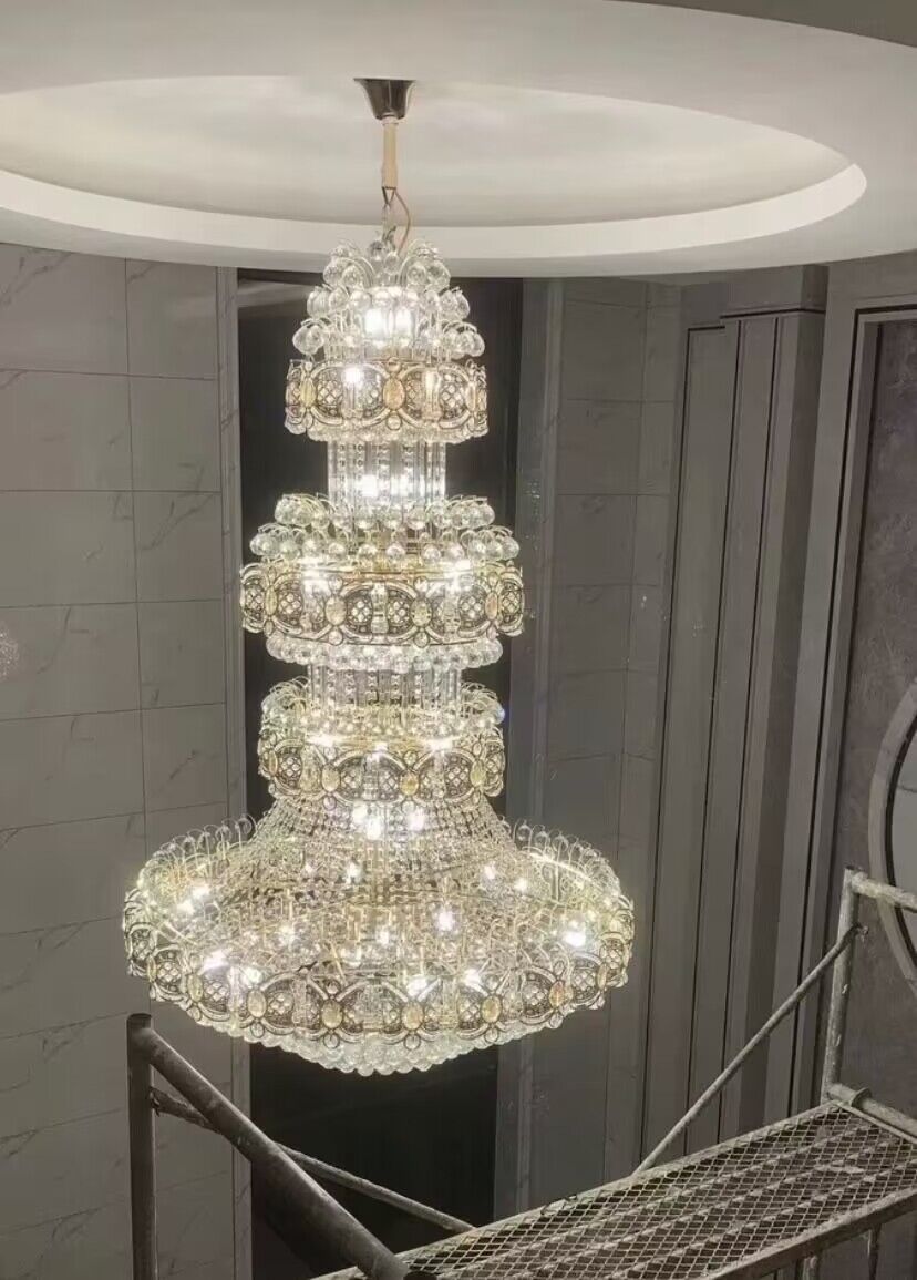 Oversized Luxury Multi-Layers Gold Crystal Chandelier for High-Ceiling Living Room / foyer