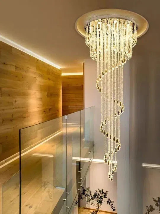 Oversized Modern Cascade Spiral Crystal Staircase Chandelier for Duplex Building