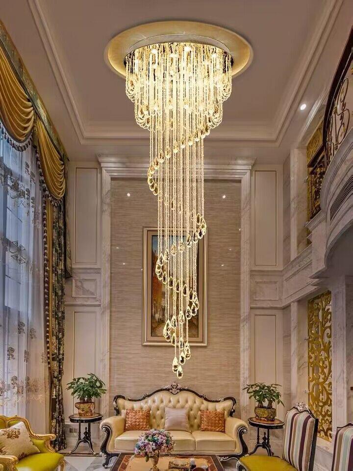 Oversized Modern Cascade Spiral Crystal Staircase Chandelier for Duplex Building