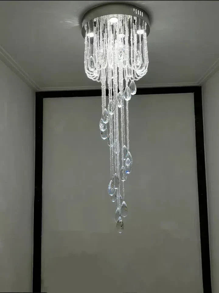 Oversized Modern Cascade Spiral Crystal Staircase Chandelier for Duplex Building