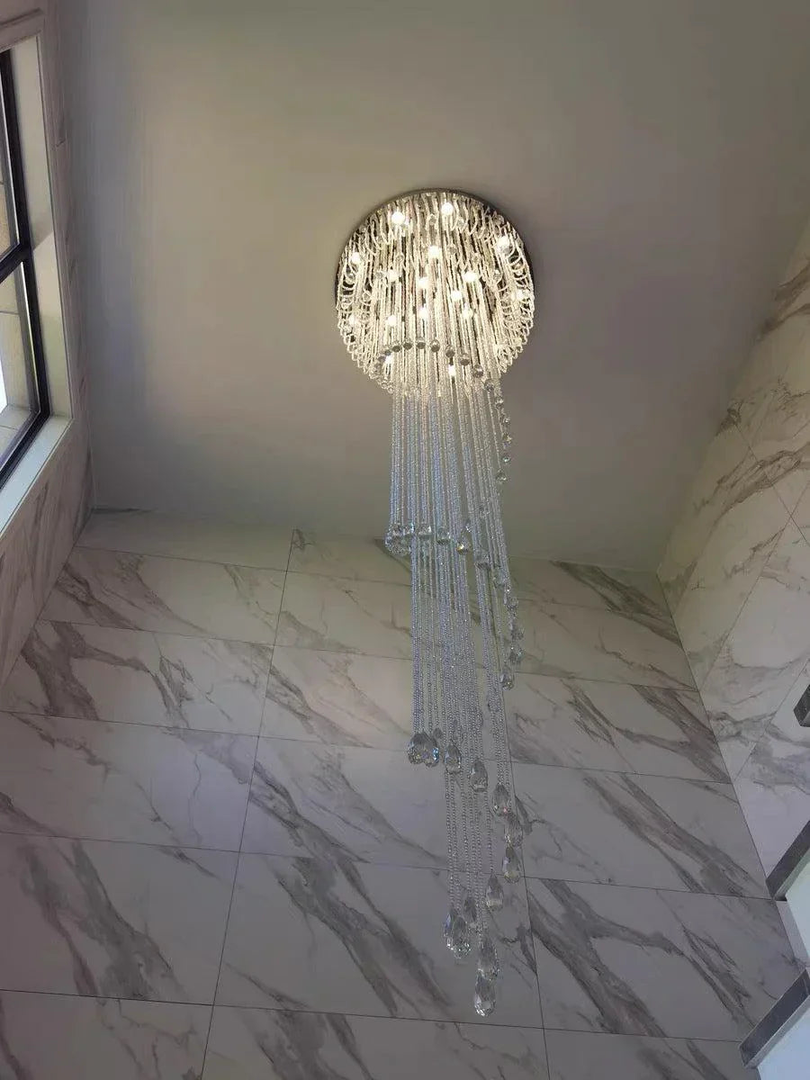 Oversized Modern Cascade Spiral Crystal Staircase Chandelier for Duplex Building