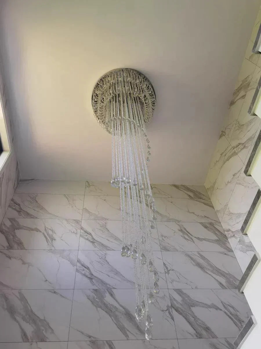 Oversized Modern Cascade Spiral Crystal Staircase Chandelier for Duplex Building