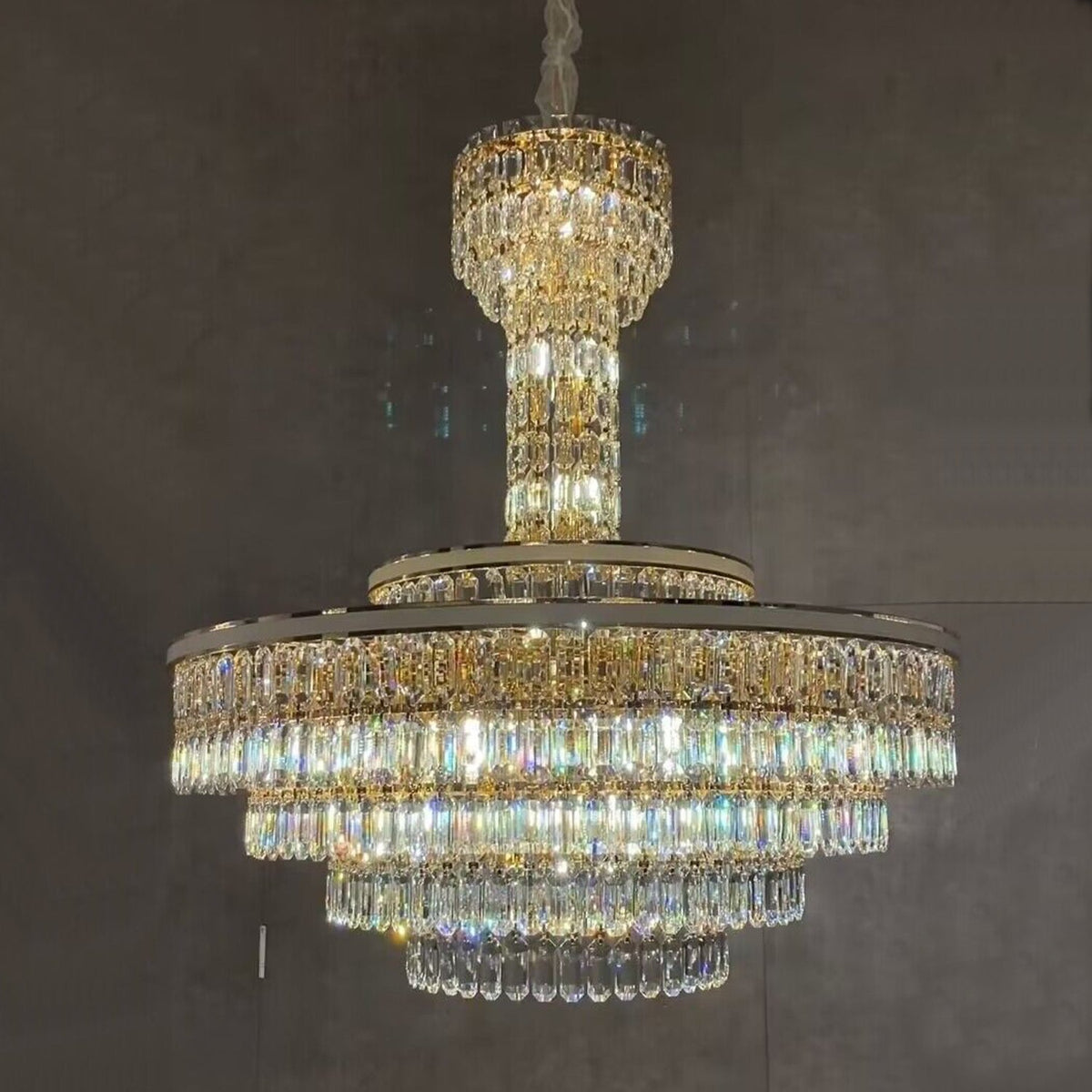 Luxury Multi-Tier Round Honeycomb Crystal Chandelier with Stainless Steel Finish for Foyer Living Room