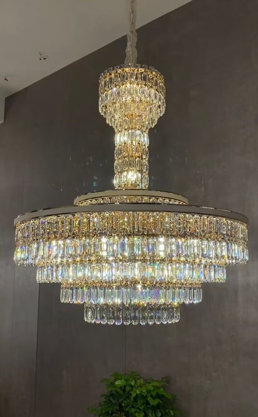 Luxury Multi-Tier Round Honeycomb Crystal Chandelier with Stainless Steel Finish for Foyer Living Room