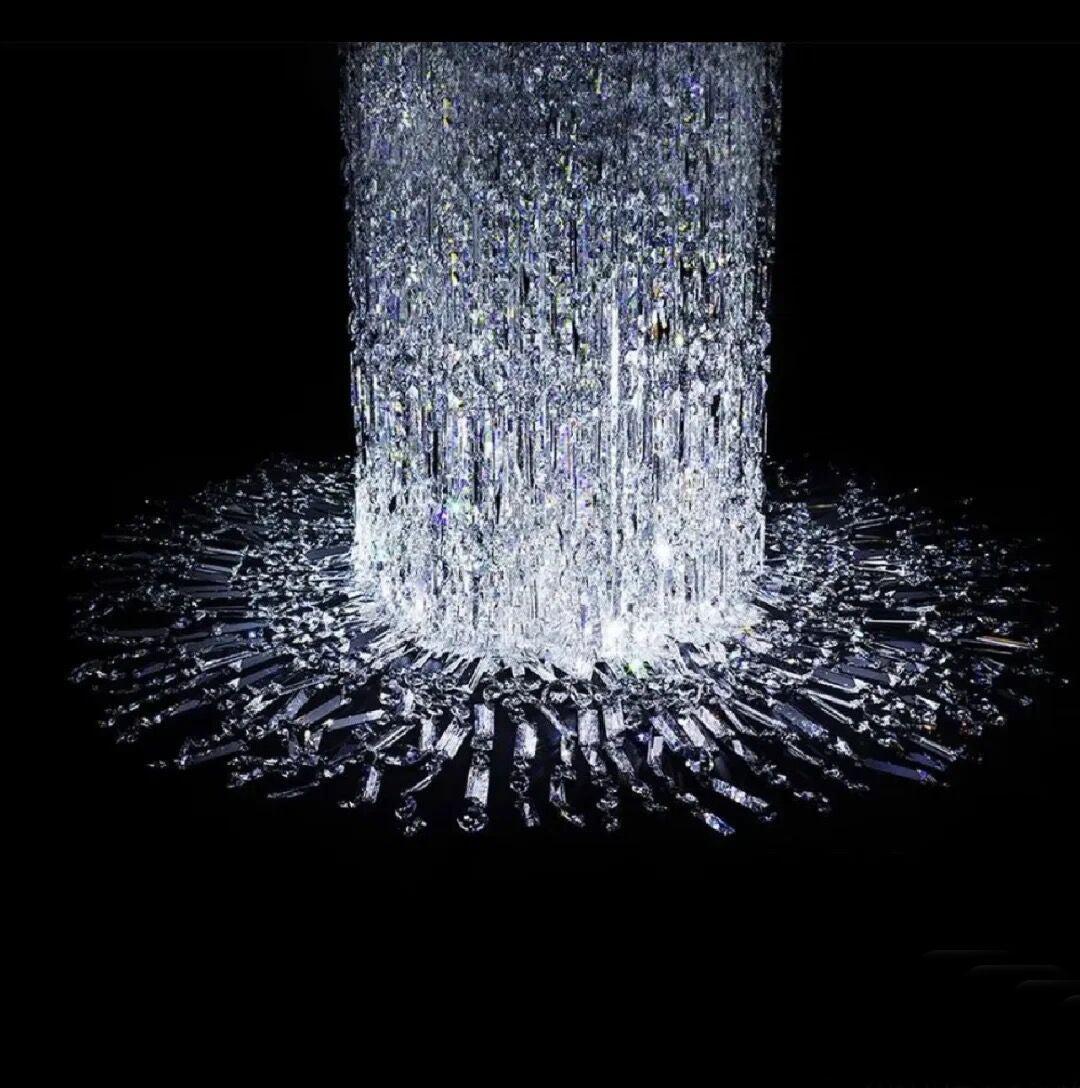 Oversized Silver Crystal Long Ceiling Chandelier Art Designer Column Waterfall Decorative
