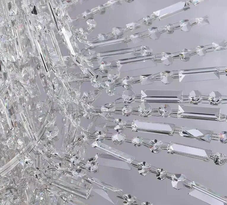 Oversized Silver Crystal Long Ceiling Chandelier Art Designer Column Waterfall Decorative