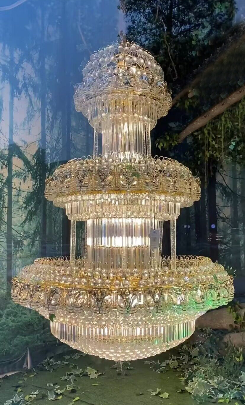 Golden Era Oversized 3-Tiered Art Empire Crystal Chandelier Traditional Luxury Foyer / hallway Ceiling Light