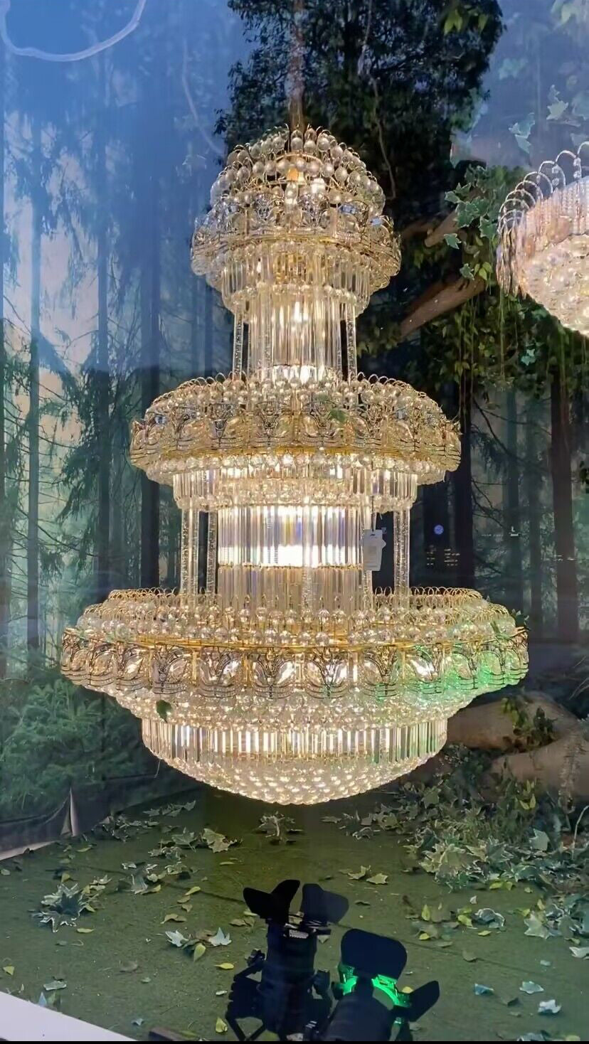 Golden Era Oversized 3-Tiered Art Empire Crystal Chandelier Traditional Luxury Foyer / hallway Ceiling Light