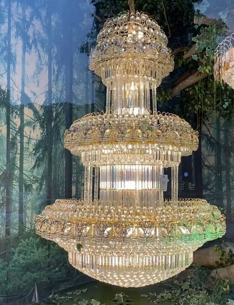 Golden Era Oversized 3-Tiered Art Empire Crystal Chandelier Traditional Luxury Foyer / hallway Ceiling Light