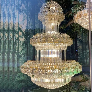 Golden Era Oversized 3-Tiered Art Empire Crystal Chandelier Traditional Luxury Foyer / hallway Ceiling Light
