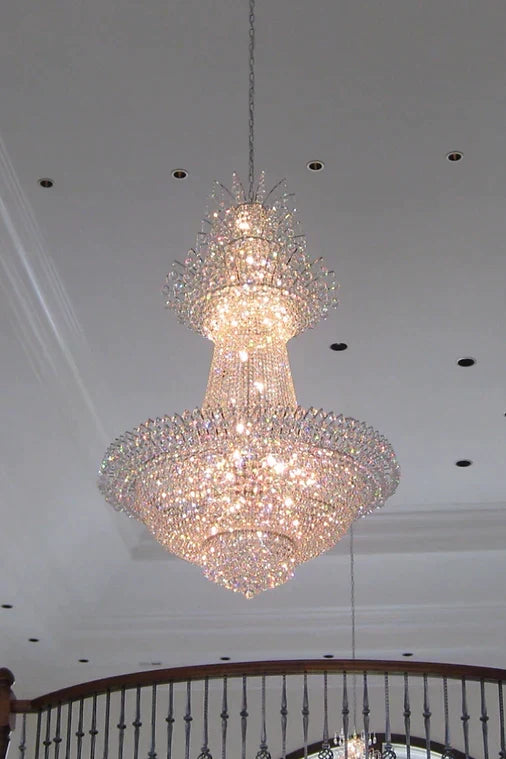 Empire Extra Large French Classic Multi-Tiered Crystal Chandelier with Metal Finish and Lotus-Shaped Design