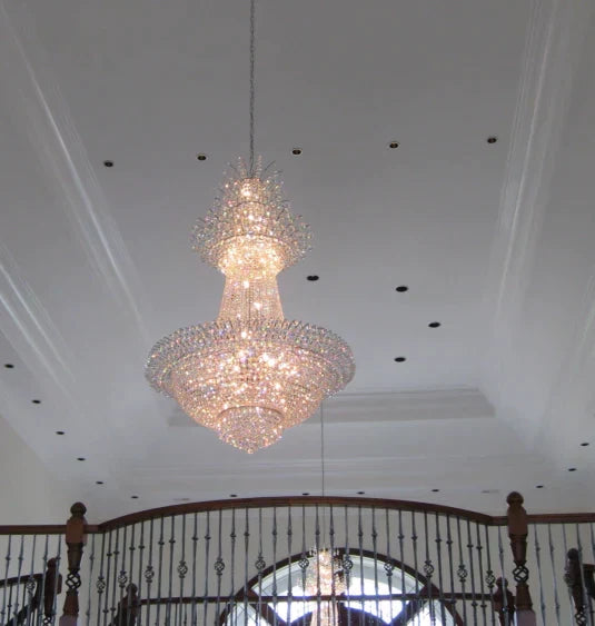 Empire Extra Large French Classic Multi-Tiered Crystal Chandelier with Metal Finish and Lotus-Shaped Design