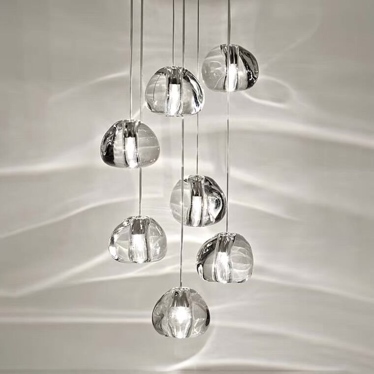 American Cascade Spiral Cherry Crystal Air Bubbles Pendant Chandelier for Staircase