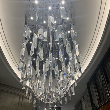 Oversized Modern Silver Ice Chips Crystal Ceiling Chandelier Flush Mount for Foyer / hallway