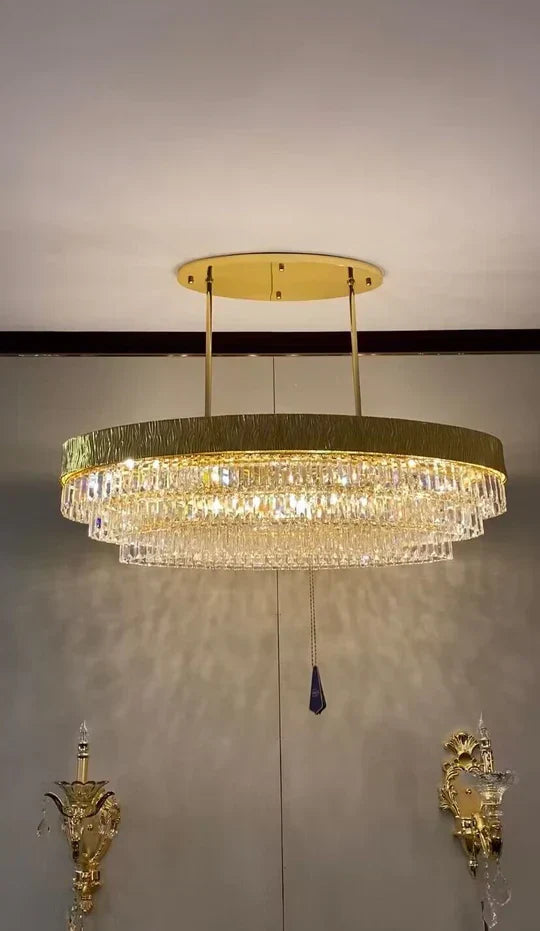 New Modern Gold Round / oval Light Luxury Ceiling Crystal Chandelier Set for Living Room / dining Room