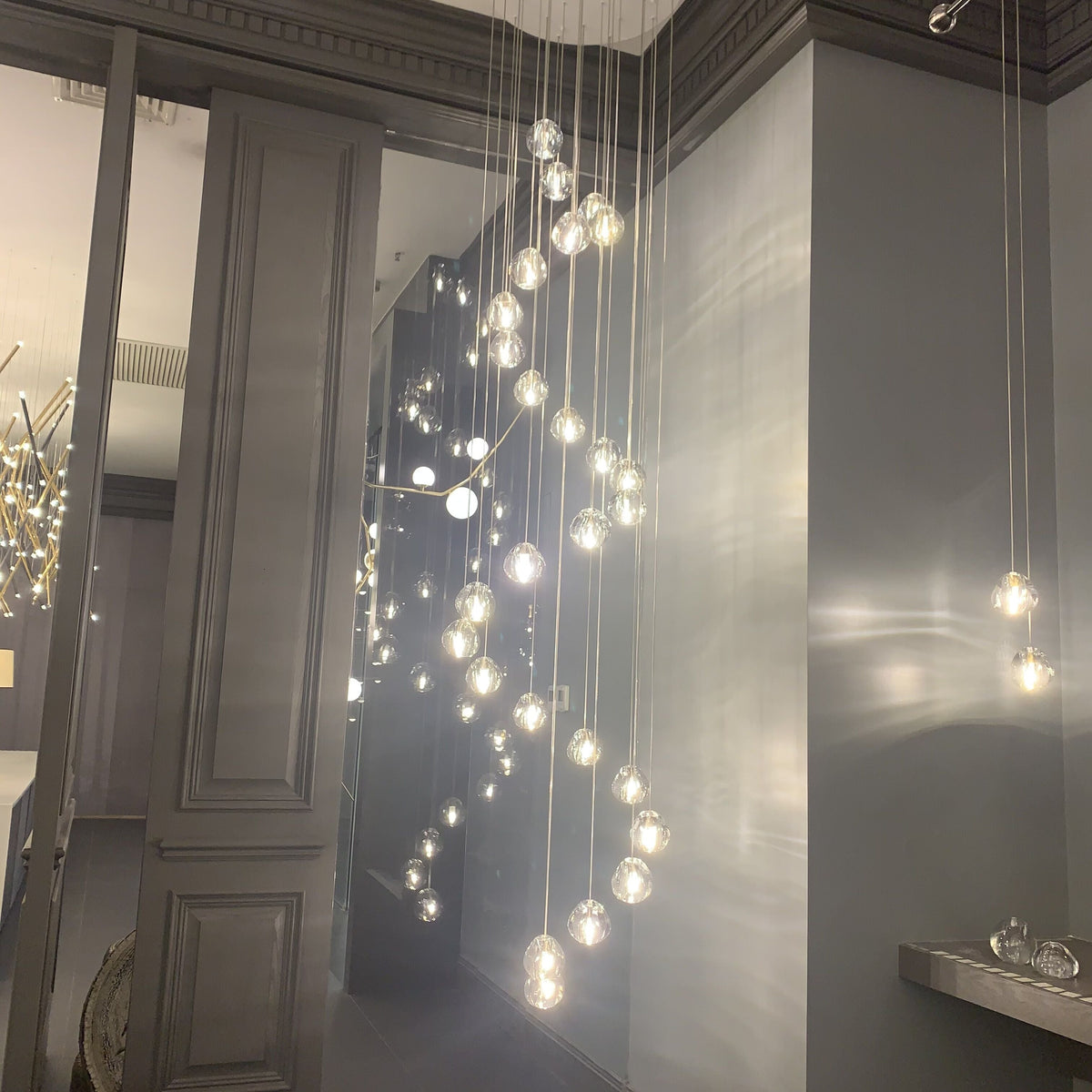 American Cascade Spiral Cherry Crystal Air Bubbles Pendant Chandelier for Staircase