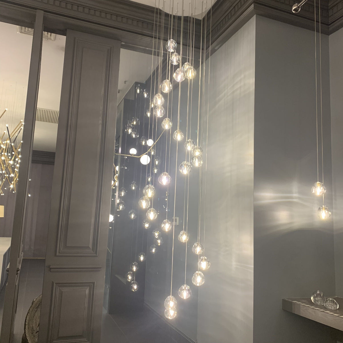 American Cascade Spiral Cherry Crystal Air Bubbles Pendant Chandelier for Staircase