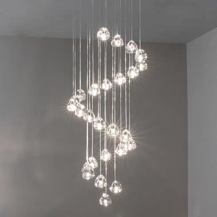 American Cascade Spiral Cherry Crystal Air Bubbles Pendant Chandelier for Staircase