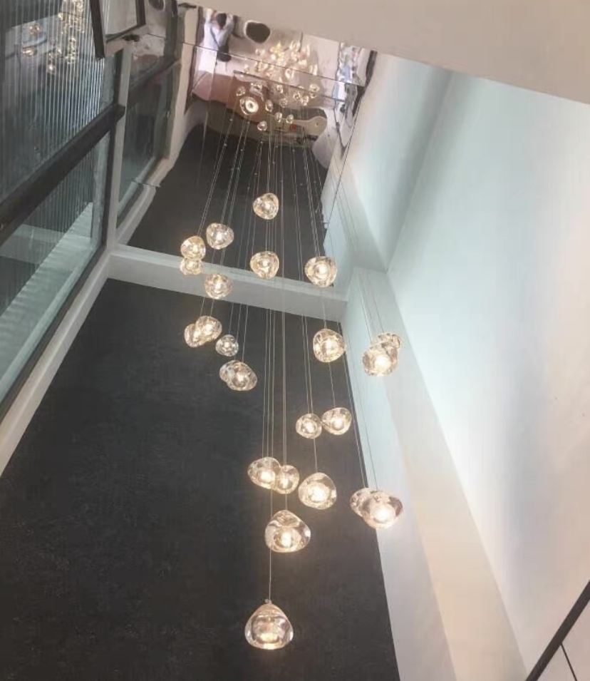 American Cascade Spiral Cherry Crystal Air Bubbles Pendant Chandelier for Staircase